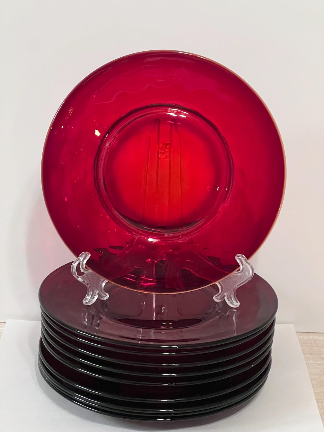 Ruby Plate Ruby Red Glass Plates With Starburst Bottom Unique Item 8” Diameter - Etsy