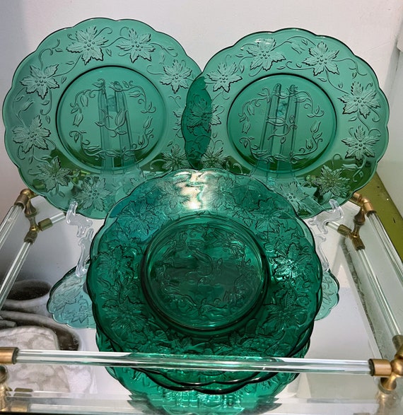 Set of 4 Spruce Green Glass Dinnerware Sandwich/salad Plates Etsy