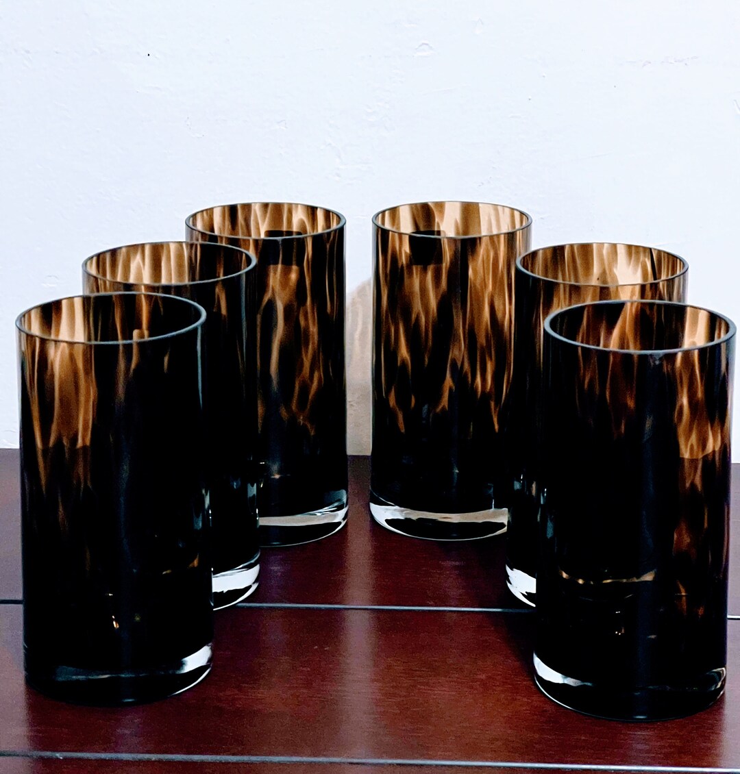 Design Guild Made in Poland Set of 6 Highball Glasses Hand Brown Glassware Etsy