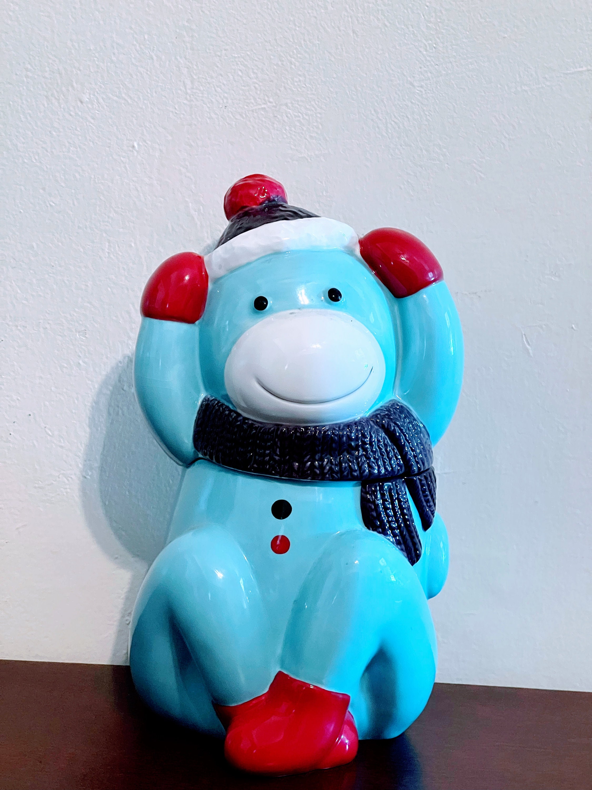 St. Nicholas Square Ceramic Cookie Jar Blue Monkey, With a Sweet