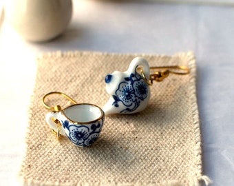 Cute Handmade earrings tea pot and tea cup earring set Porcelain  ***FREESHIPPING AUS WIDE***