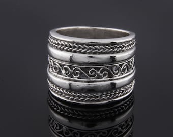 Sterling Silver 925 Ornate boho Band Ring Size 6 1/2