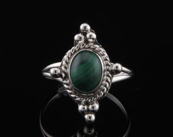 Sterling Silver Malachite Statement Ring Size 6.25