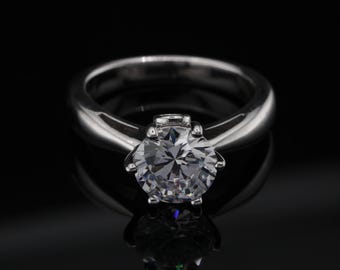 Sterling Silver CZ Solitaire Engagement Ring with single CZ side stones Size 7