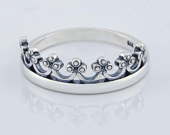 Anillo de tiara de plata de ley oxidada - Talla 7