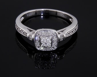 Sterling Silver 925 Diamond Engagement Ring Size 7