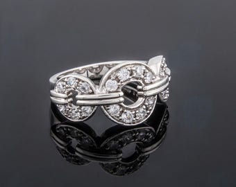 Sterling Silver Circle Link Statement Ring Size 7