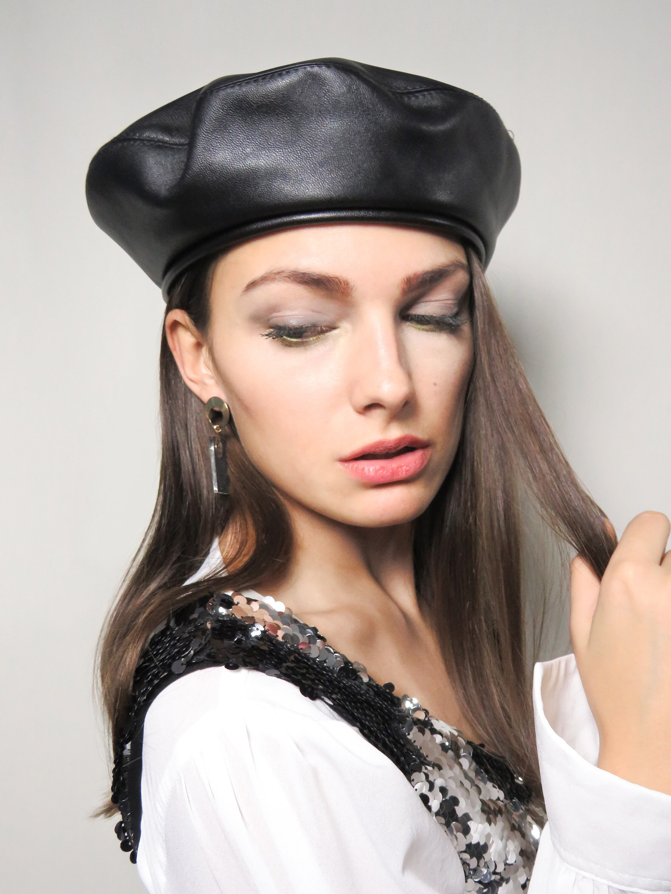 Black Beret for Women Leather Beret French Beret Hat | Etsy