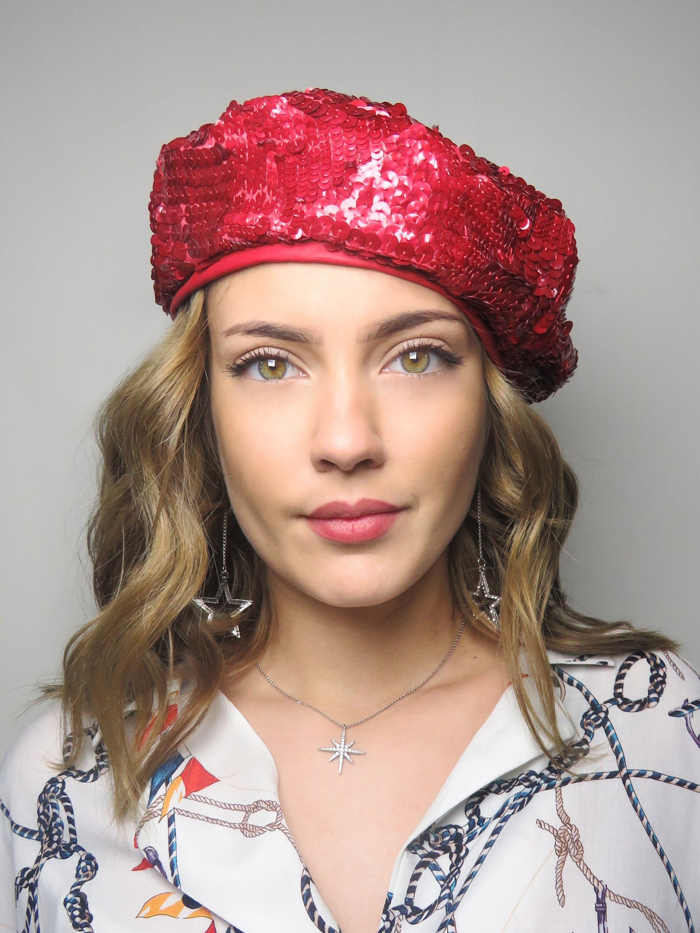 Red Beret for Women Sequin French Beret Hats Red Sequin Etsy