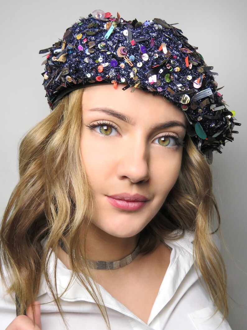 Purple Beret for Women Sequin French Beret Hats Black Purple Etsy