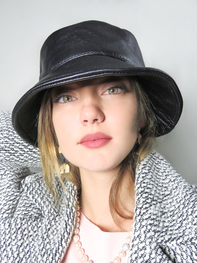 Genuine Leather Bucket Hat / Black Lined Hat for Women Etsy