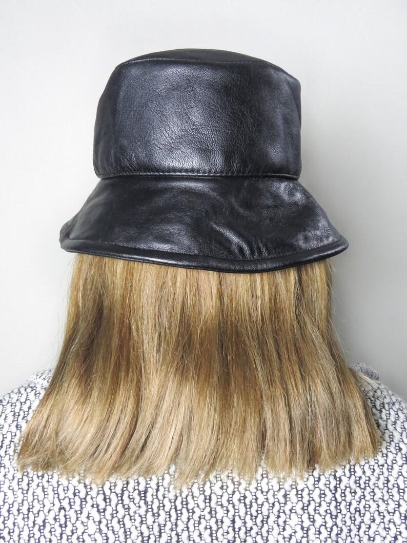 leather bucket hat black