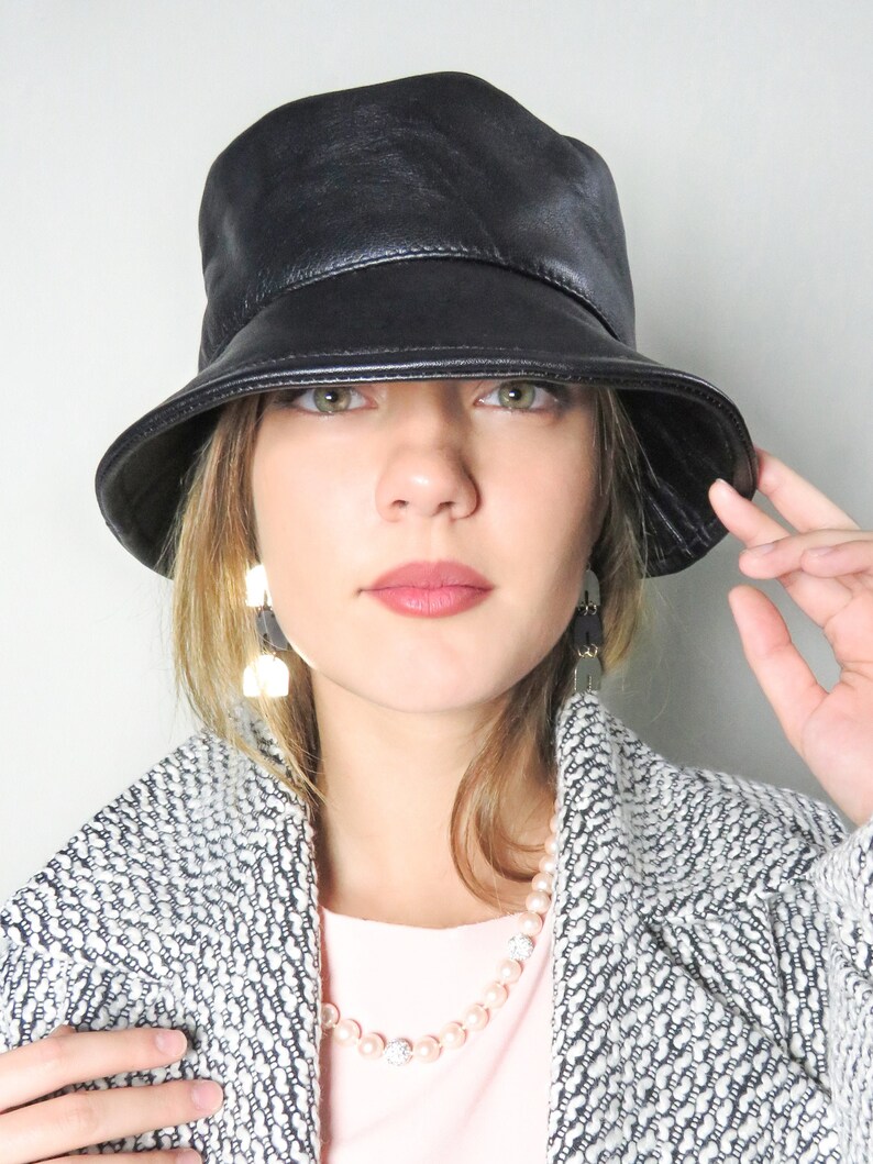 leather bucket hat black