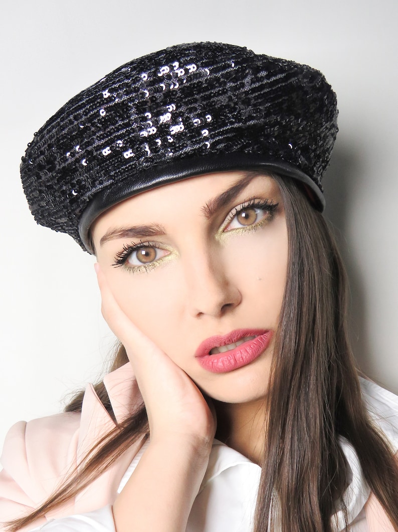 leather black beret