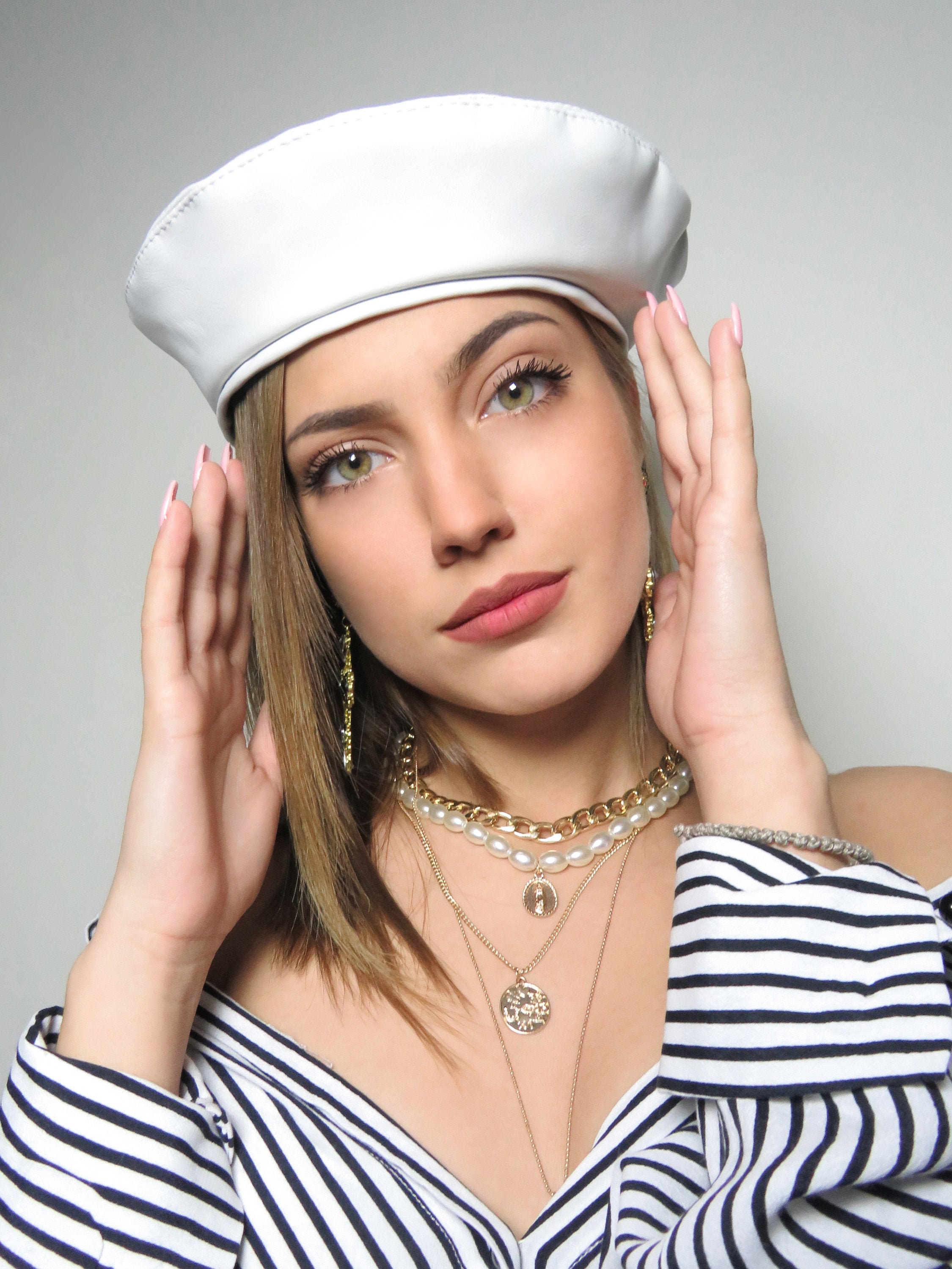 French Beret Women Leather White Beret Warm Hats Etsy