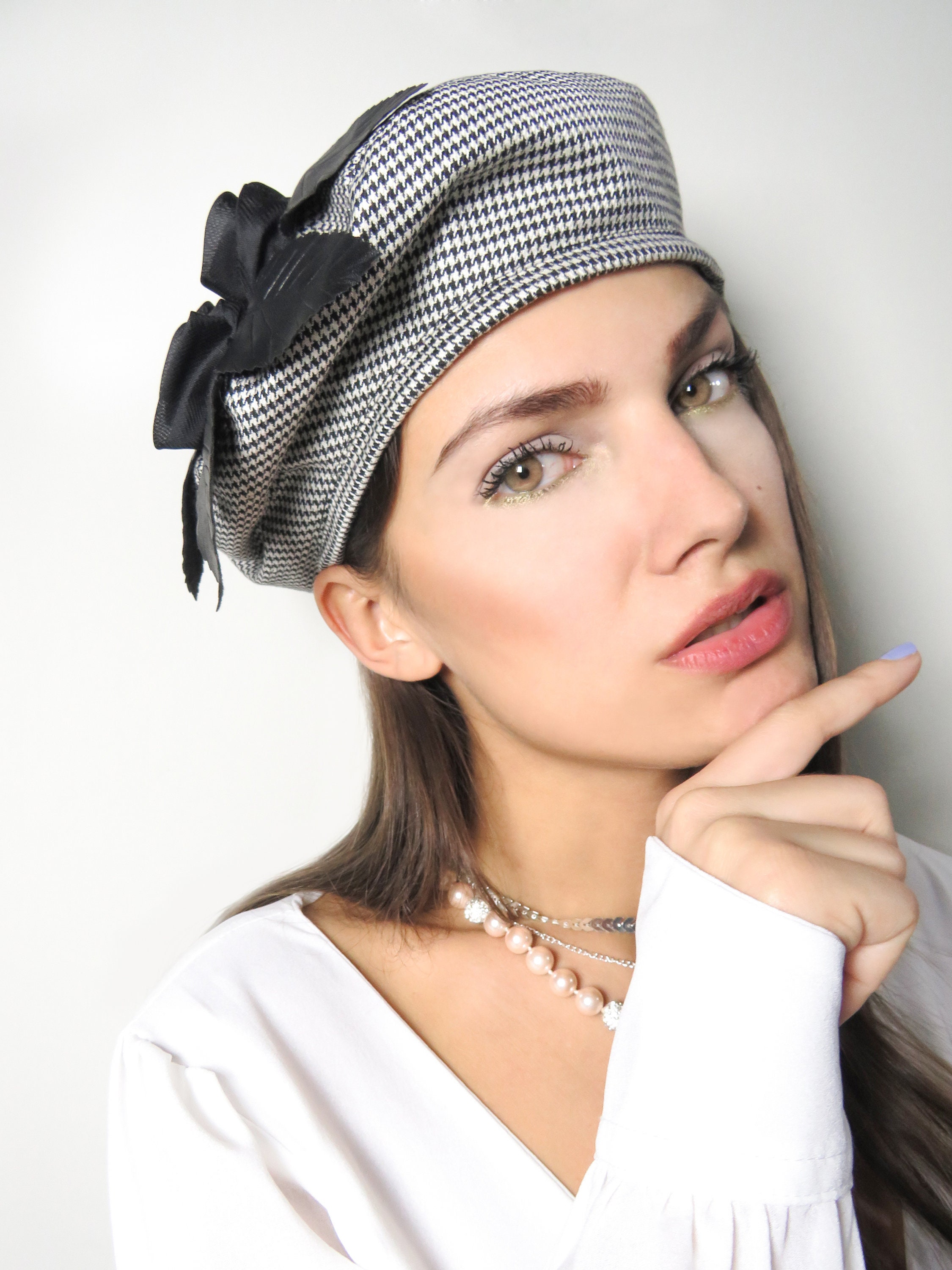 French Beret for Women Elegant Plaid Wool Hat Formal Etsy