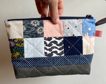 Quilted zipper pouch, different on each side