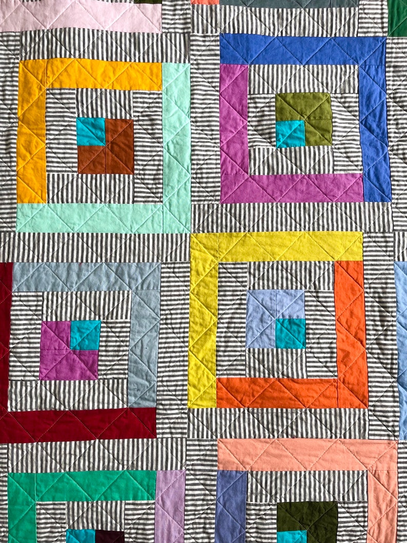 Nested Quilt Pattern Colourful Stripey Log Cabin Quilt Handmade Patchwork Throw or Twin - Etsy
