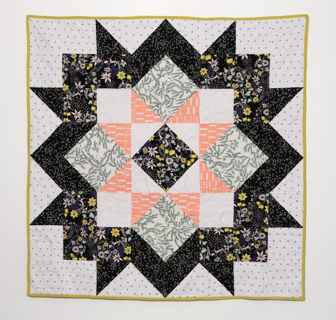 Black, White and Floral Starry Baby or Lap Quilt - Etsy