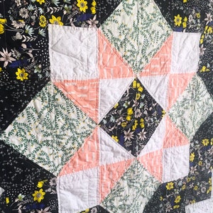 Black, white and floral starry baby or lap quilt image 2