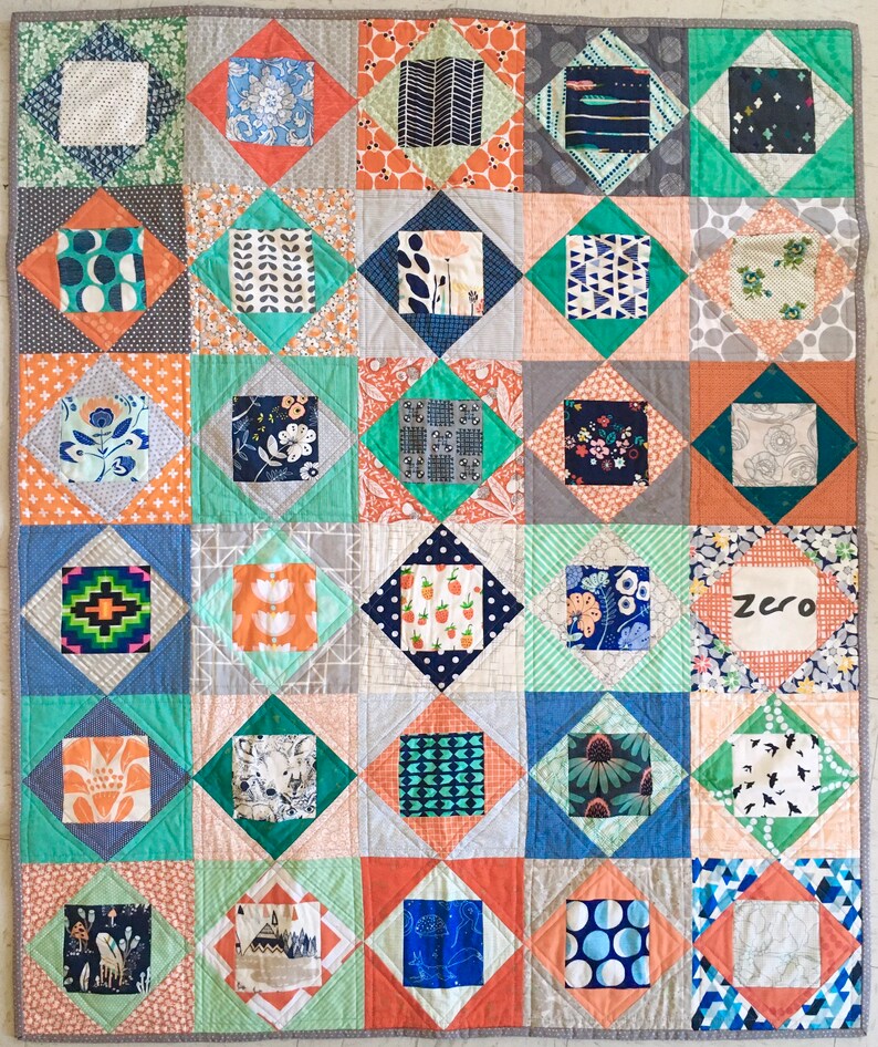 Eye spy quilt in green orange blue and grey baby or lap patchwork image 2