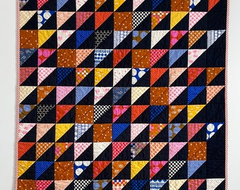 Bright colorful and black triangle baby or lap quilt handmade patchwork