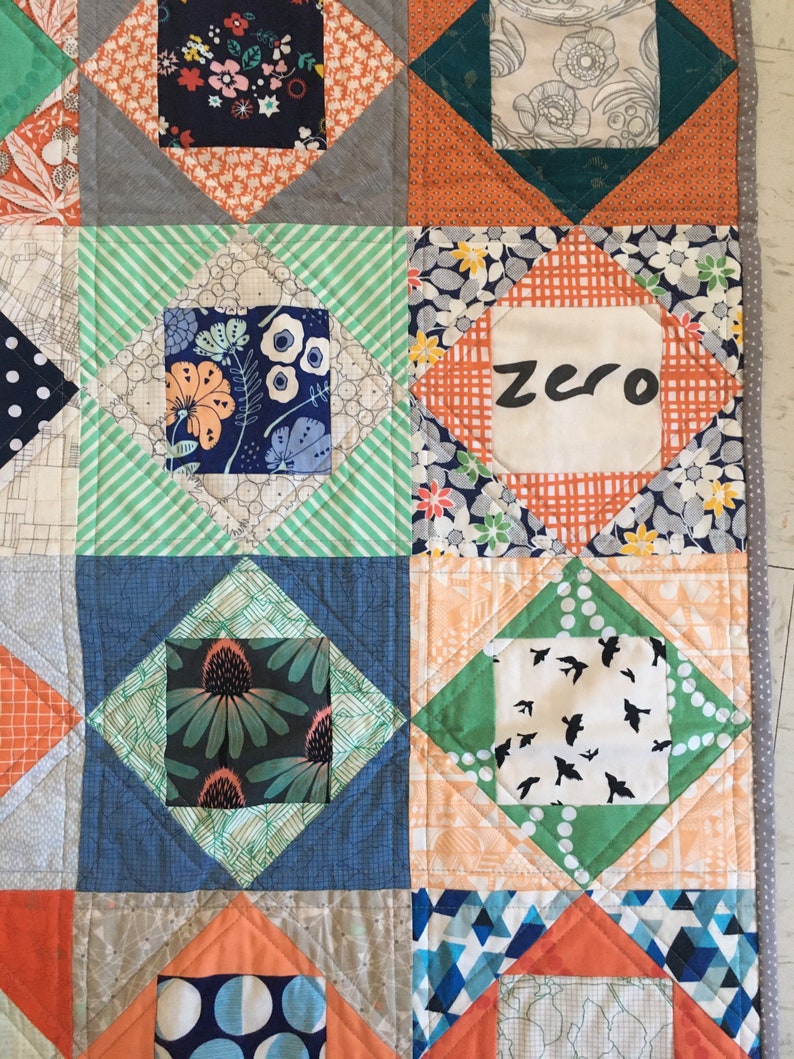 Eye spy quilt in green orange blue and grey baby or lap patchwork image 4
