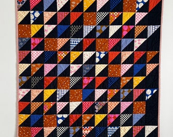 Bright colorful and black triangle baby or lap quilt handmade patchwork