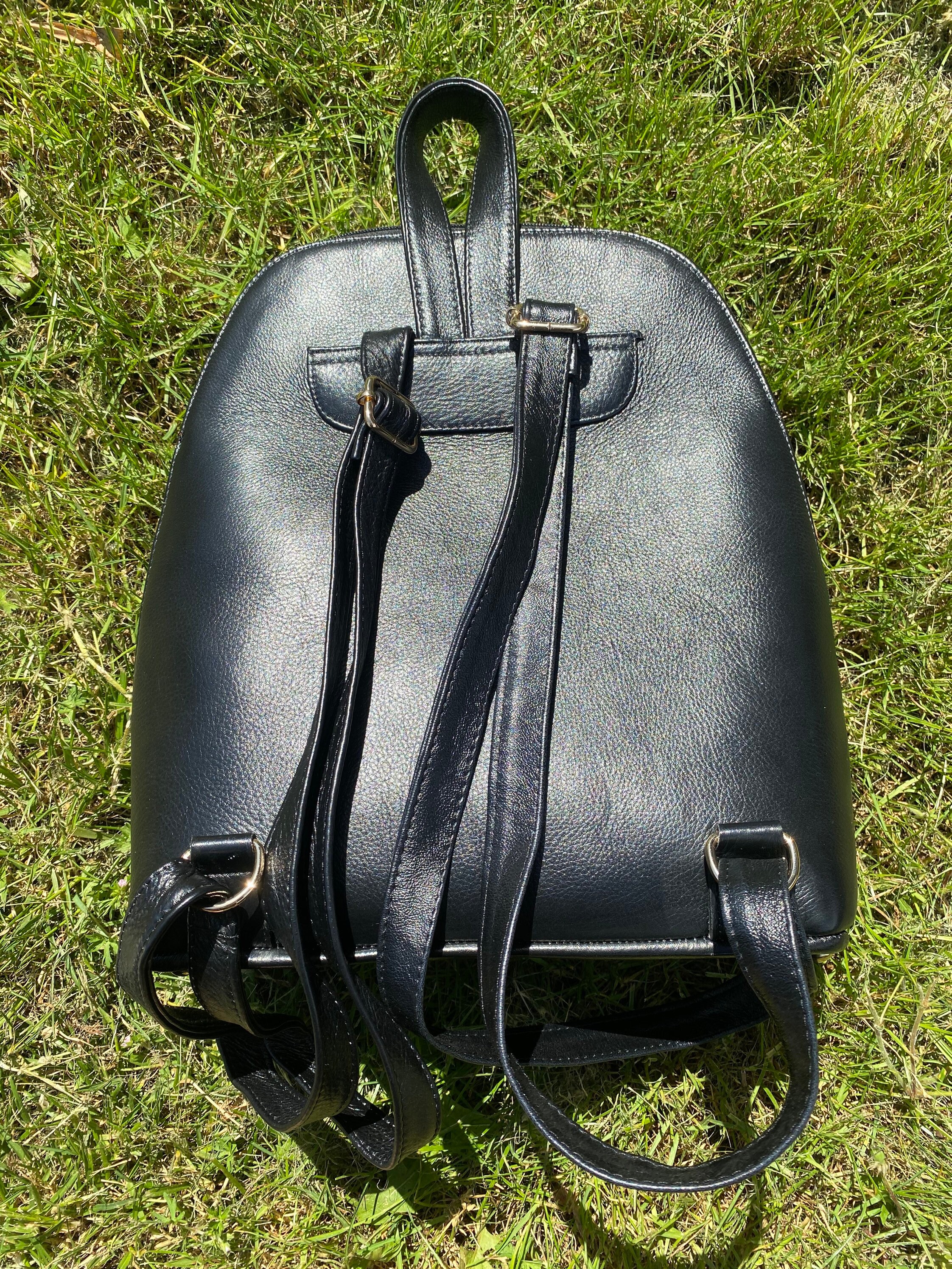Leather Backpack, Handmade Tooled Backpack, Black Backpack 