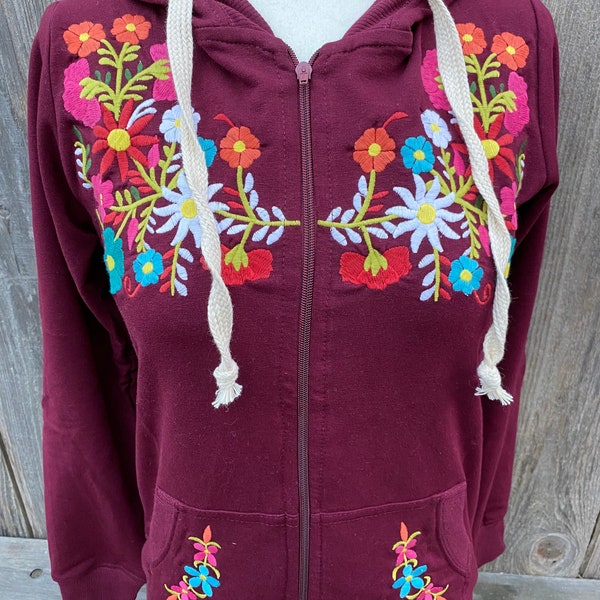 Sweater, Zip-up hoodie, Colorful Embroidered Mexican hoodie