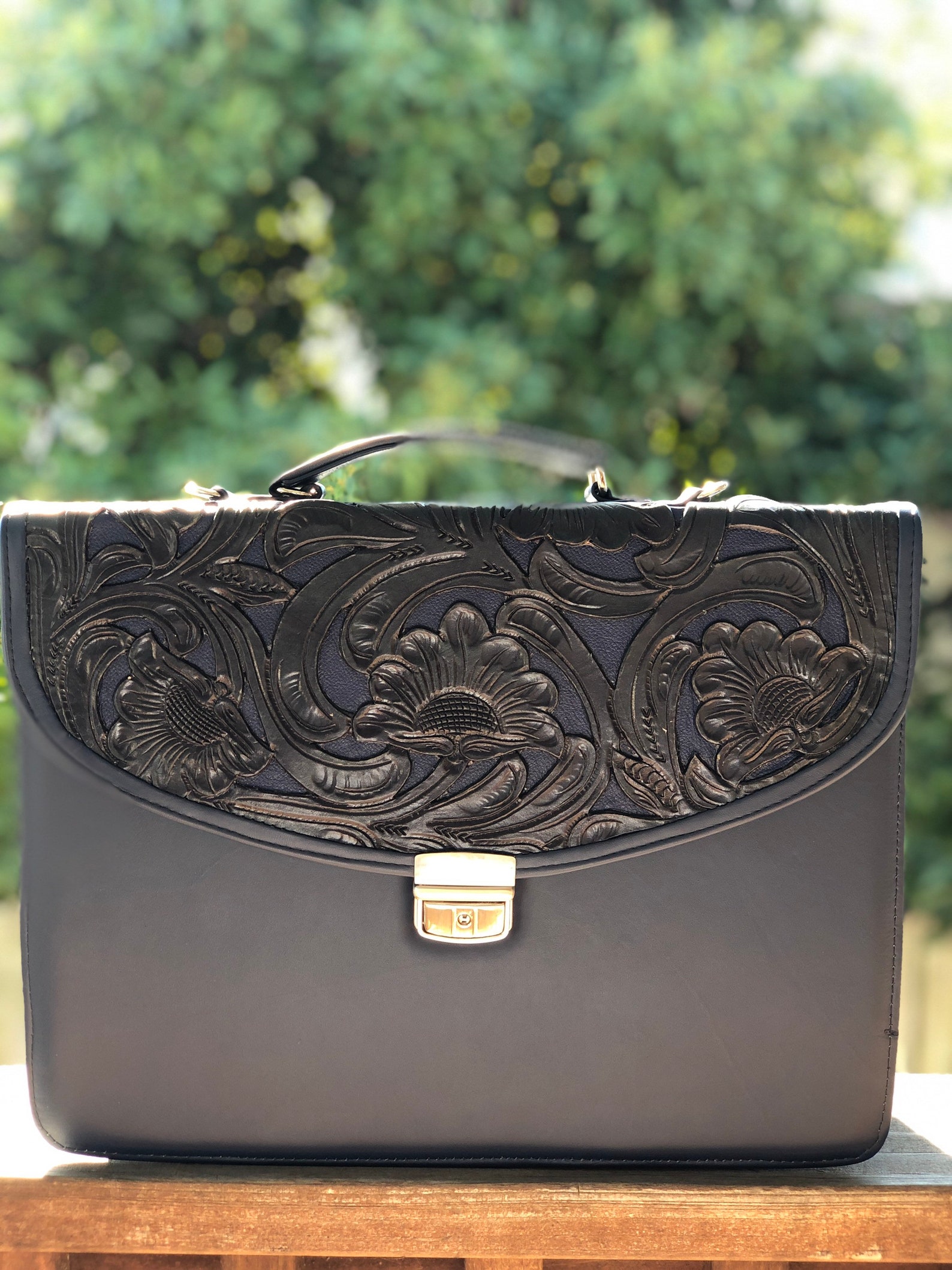 Hand Tooled Leather Portfolio Briefcase With Key Portfolio Etsy