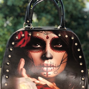 Bolso Sugar Skull, bolso bandolera de cuero, bolso día de muertos, bolso día de los muertos, calaveras