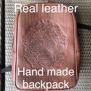 Leather backpack, genuine leather bag, hand tooled leather backpack, travel bag, brown leather backpack, handmade backpack