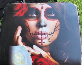 Leather purse, Día de los Muertos, Purse, Sugar Skull Calavera Bag, day of the dead