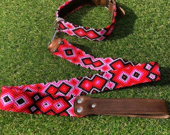 Set Leather dog collar and leash, dog collar, dog leash, leather collar set, Aztec collar, Mexican dog collar set, pet collar and leash