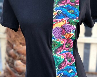 Embroidered Mexican Cotton T-Shirt, Colorful Floral Design