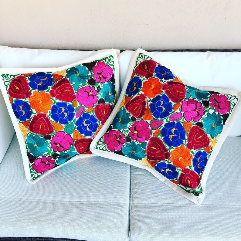 2 for 60 dollars pillow cases Colorful Mexican Embroidered Etsy