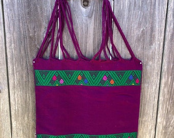Hand Woven Mexican Cotton Tote Bag, Embroidered Tribal Design