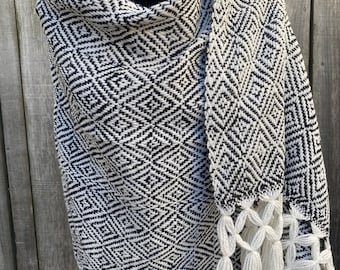 Hand Woven Cotton Mexican Rebozo Scarf, Artisan Shawl Wrap