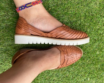 Tan Huarache Sandal, Platform Leather Mexican Shoes