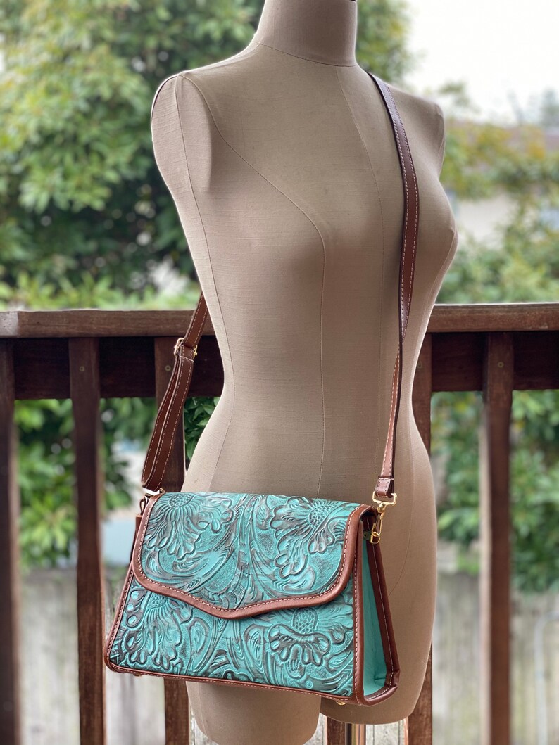 Tooled Leather Crossbody Bag Purse Leather Bag Etsy