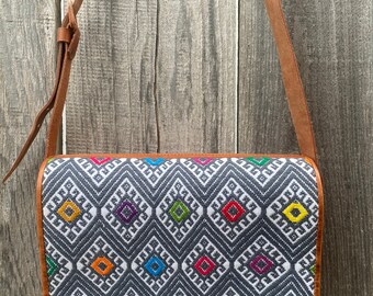 Embroidered Leather Crossbody Bag, Tribal Shoulder Bag