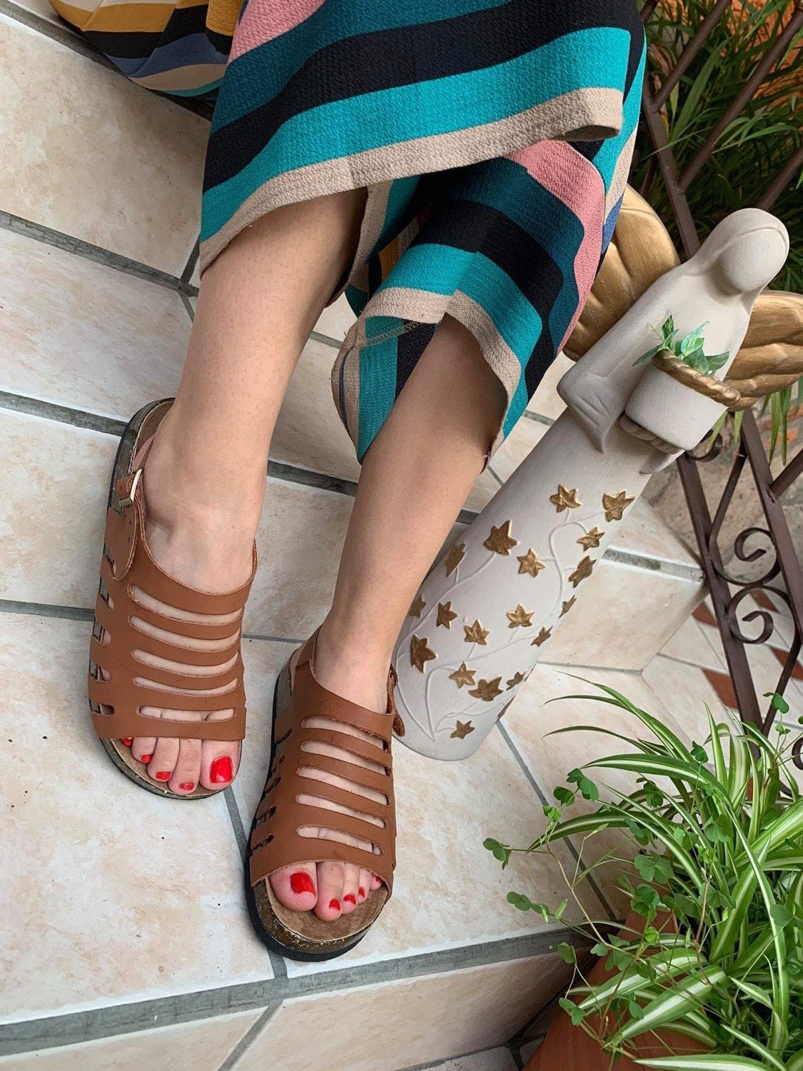 Leather Sandals Cork Sole Sandals Summer Shoes Etsy