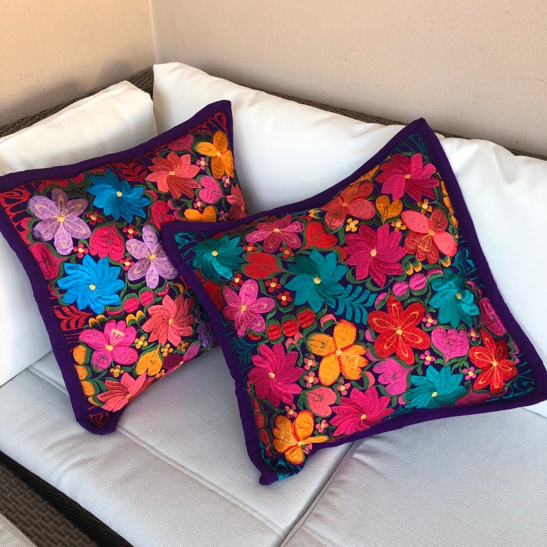 Pillow Cases Colorful Mexican Embroidered Pillow Case Set Etsy
