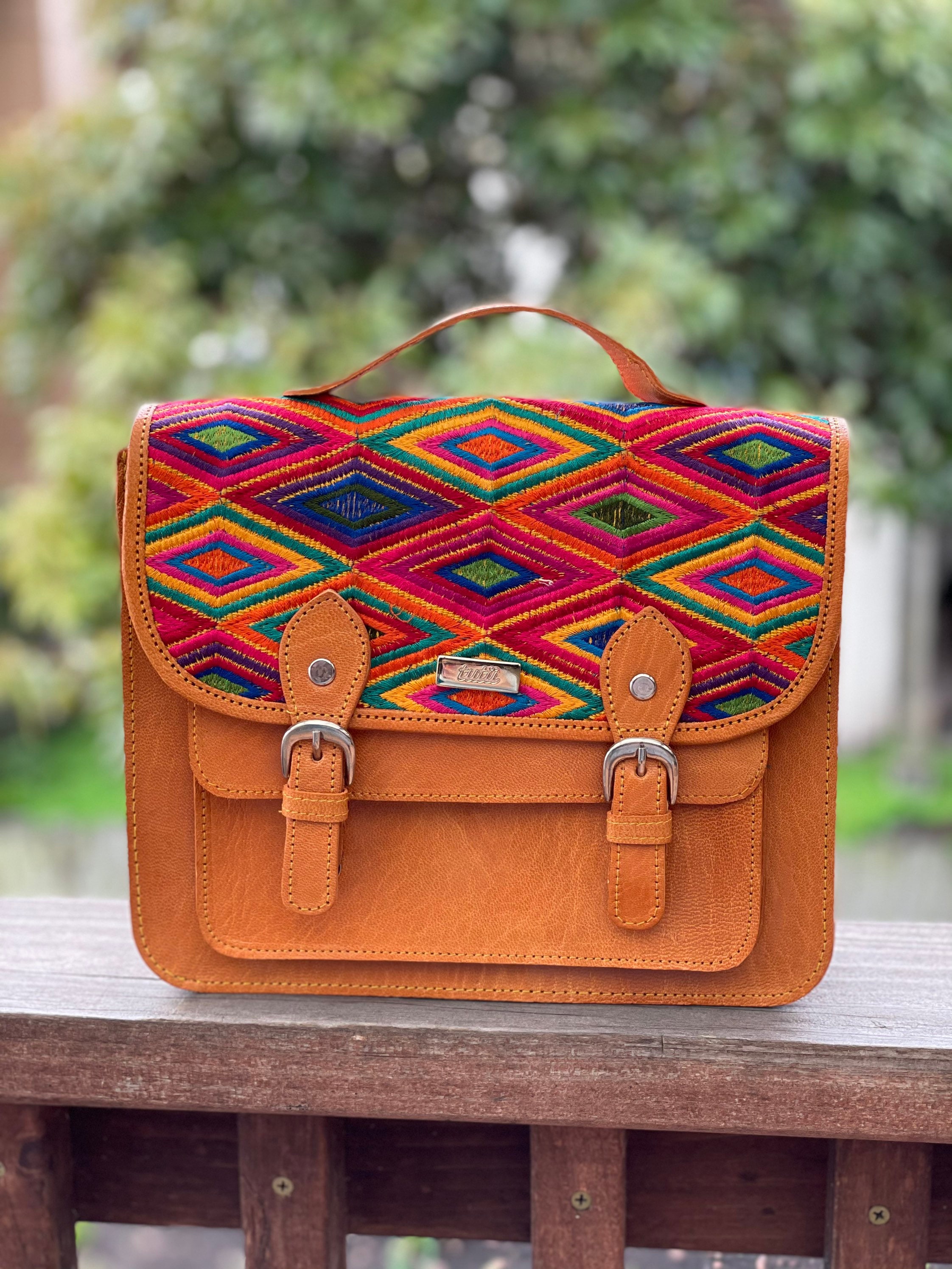 100 leather Embroidered leather crossbody bag Mexican bag Etsy