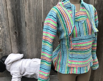 Mexican Baja Hoodie, Recycled Fabric Pullover, Soft Interior