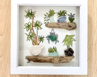 SEA GLASS ART - Botanical Art, Plant Lover, Gardeners Gift,  New Home