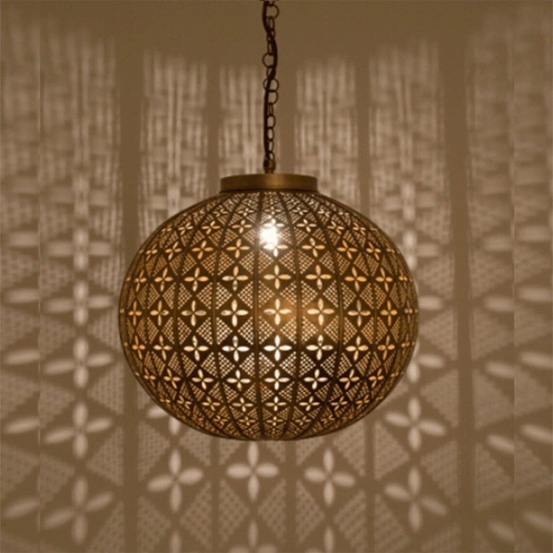 Round Moroccan Lamp Shadows Boho Lighting Handmade Lamp Etsy