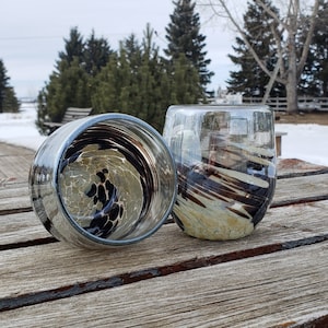 SET OF 2 Stemless Blown glass wine glasses, scotch glasses, whisky glasses "chocolate-sand swirl"