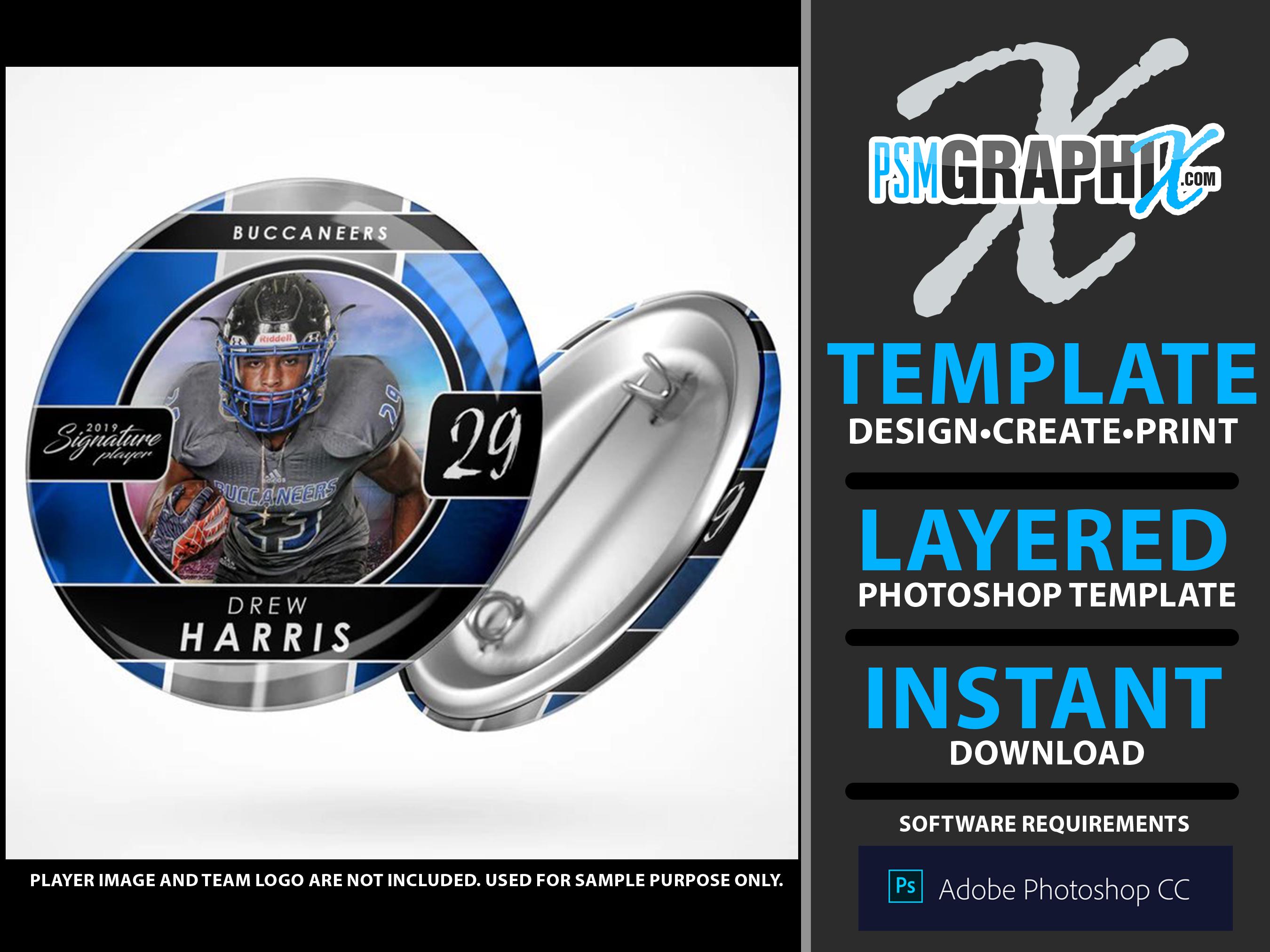 シグネチャー プレーヤー - フットボール - V1 - ドロップイン ボタン テンプレート - Etsy 日本, image size:2700x2025